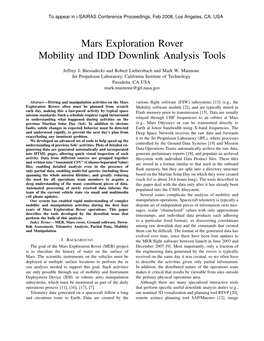 Mars Exploration Rover Mobility and IDD Downlink Analysis Tools