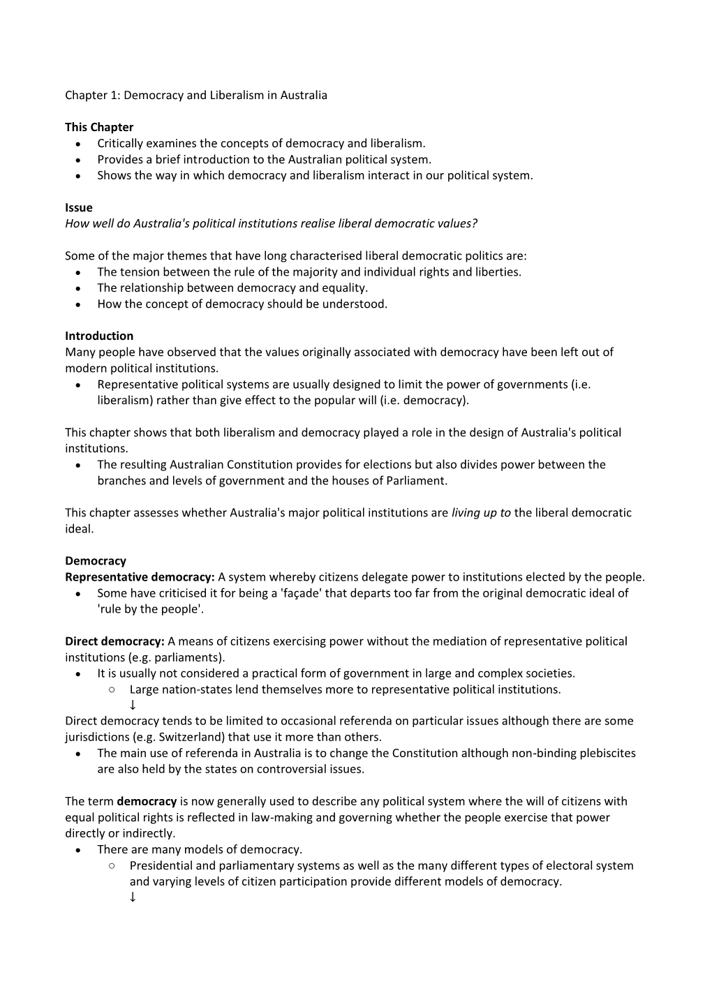 Chapter 1: Democracy and Liberalism in Australia This Chapter • Critically