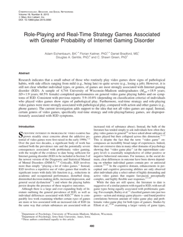 Role-Playing and Real-Time Strategy Games Associated with Greater Probability of Internet Gaming Disorder