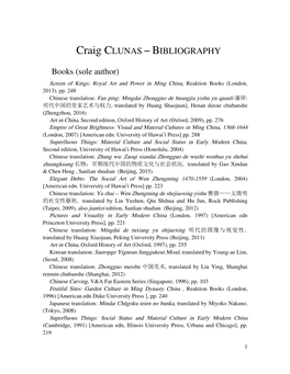 Craig CLUNAS – BIBLIOGRAPHY