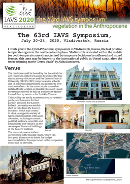 The 63Rd IAVS Symposium, July 20-24, 2020, Vladivostok, Russia