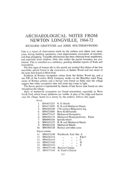 Archaeological Notes from Newton Longville. Richard Griffiths And
