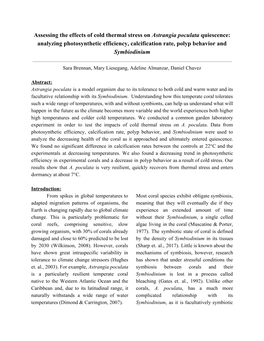 Assessing the Effects of Cold Thermal Stress on ​Astrangia Poculata