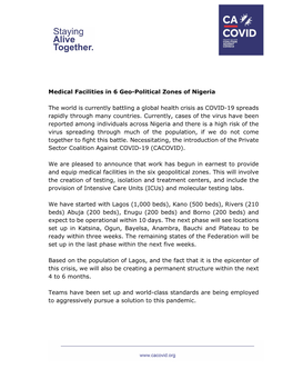 PDF Medical Facilities in 6 Geo-Political Zones of Nigeria the World Is Currently Battling A