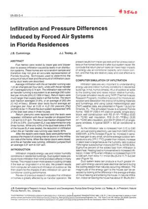 Infiltration and Pressure Differences Induced by Forced Air Systems in Florida Residences