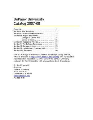 Depauw University Catalog 2007-08