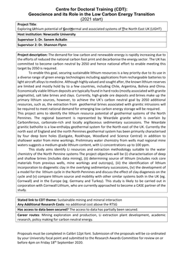 Geoscience and Its Role in the Low Carbon Energy Transition (2021 Start)