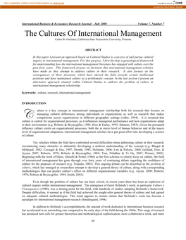 The Cultures of International Management Carlos B