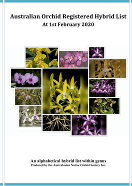 Australian Orchid Registered Hybrid List at 1St February 2020