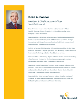 Dean A. Connor President & Chief Executive Officer, Sun Life Financial