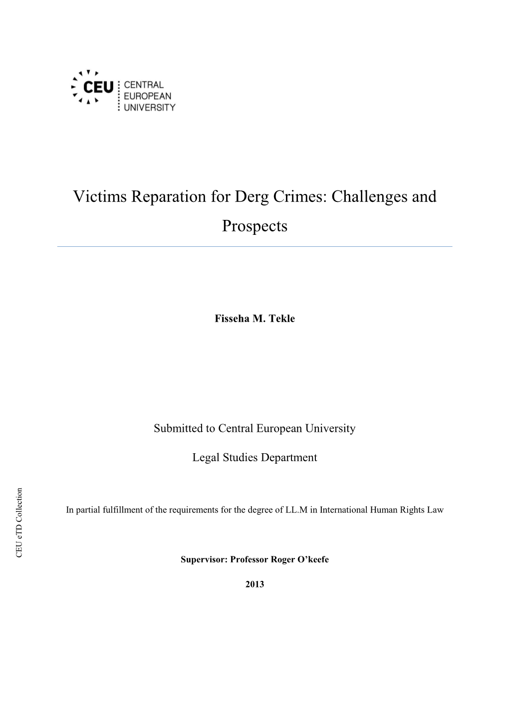 Victims Reparation for Derg Crimes