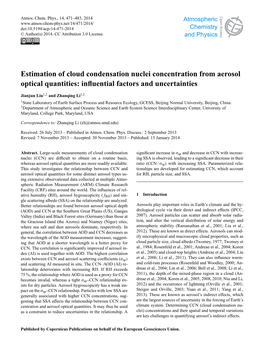 Estimation of Cloud Condensation Nuclei Concentration from Aerosol Optical Quantities: Inﬂuential Factors and Uncertainties