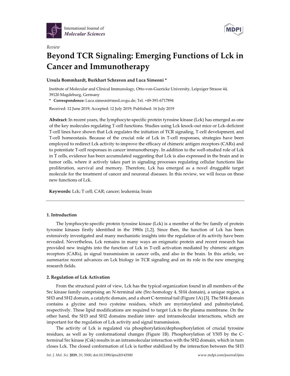 Beyond TCR Signaling: Emerging Functions of Lck in Cancer and Immunotherapy