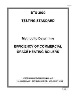 BTS-2000 TESTING STANDARD Method to Determine EFFICIENCY