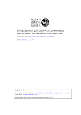 Performance of Retail Pharmacies in Low- and Middle-Income Asian Settings: a Systematic Review