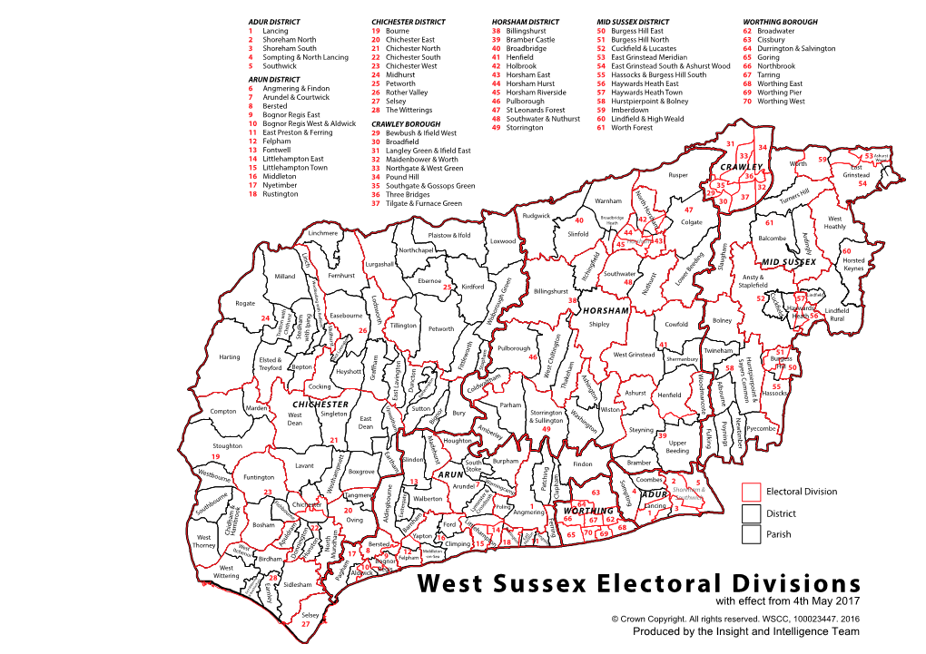 West Sussex Electoral Divisions with Effect from 4Th May 2017 Selsey © Crown Copyright