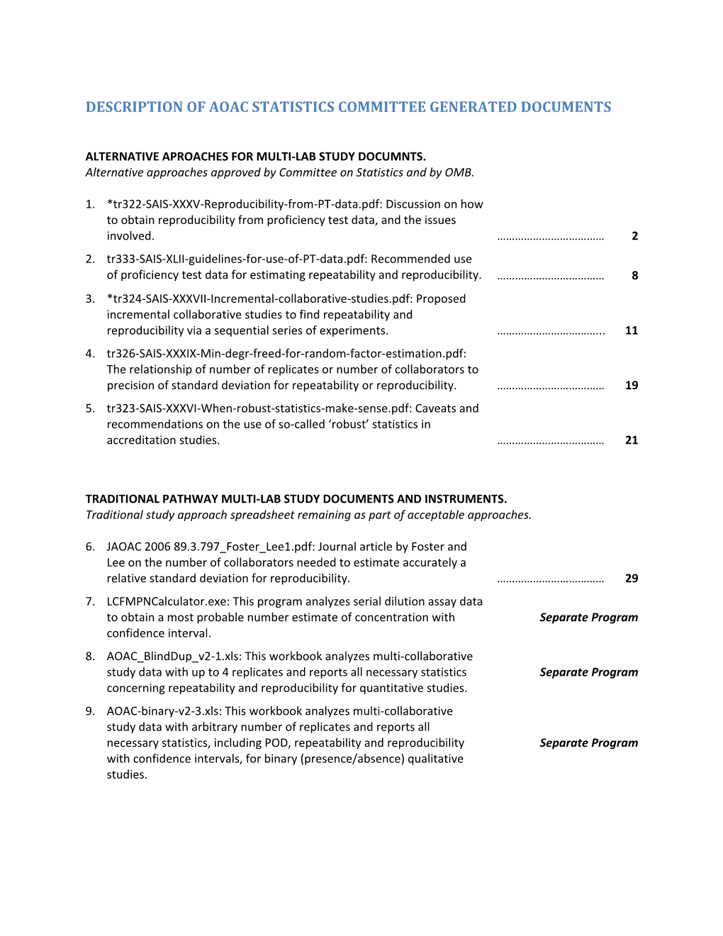 Description of Aoac Statistics Committee Generated Documents