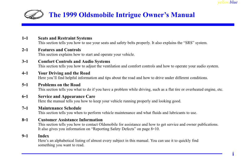 1999 Oldsmobile Intrigue Owner's Manual