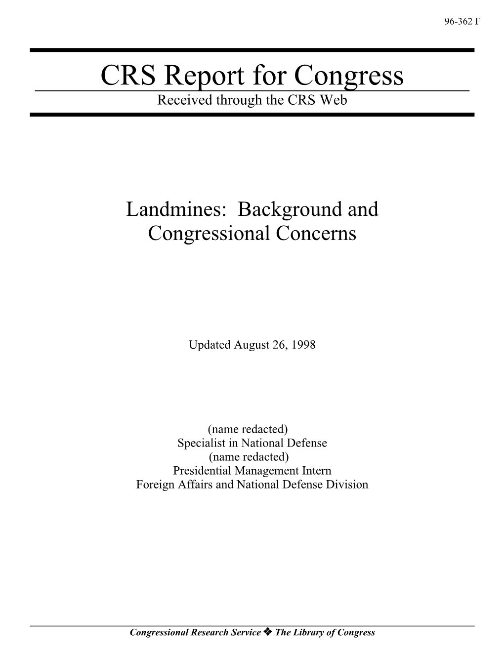 Landmines: Background and Congressional Concerns