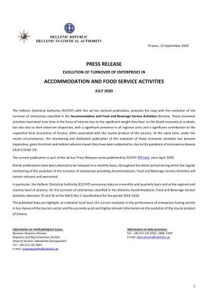 Evolution of Turnover of Enterprises in Accommodation and Food Service Activities
