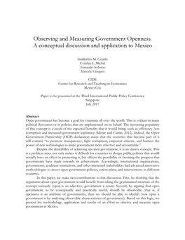 Observing and Measuring Government Openness. a Conceptual Discussion and Application to Mexico