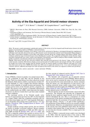 Activity of the Eta-Aquariid and Orionid Meteor Showers A