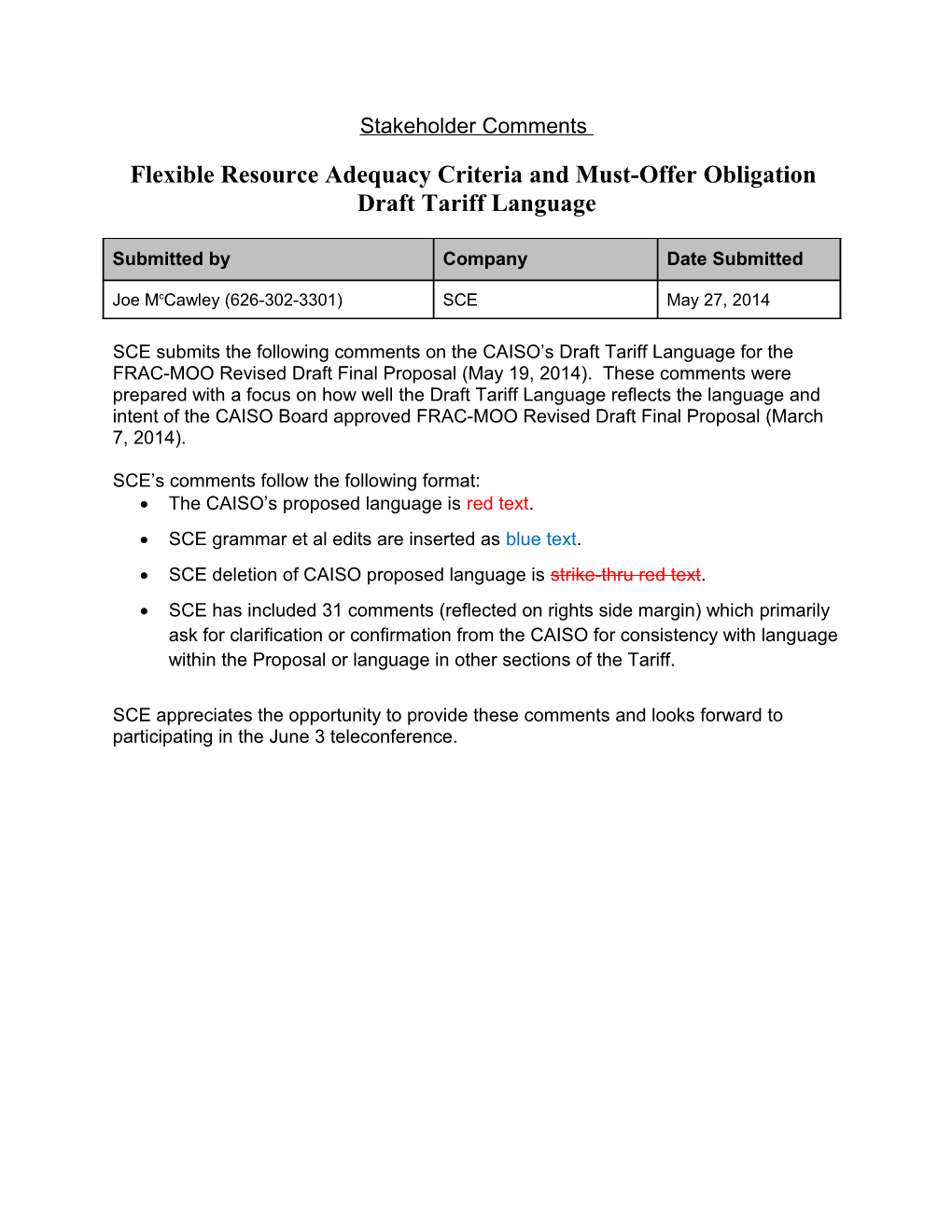 SCE Comments - Flexible Resource Adequacy Criteria and Must Offer Obligations Draft Tariff