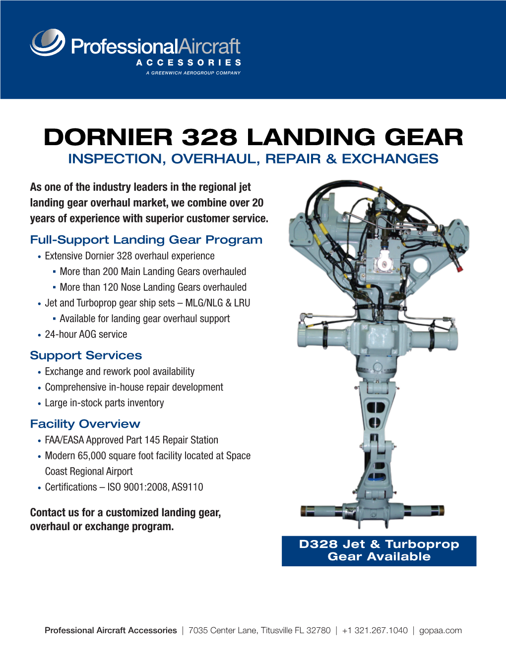 Dornier 328 Landing Gear Inspection, Overhaul, Repair & Exchanges