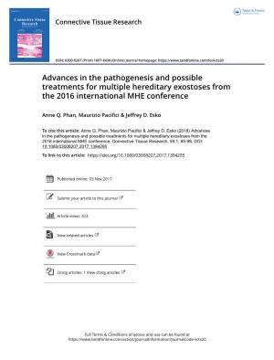 Advances in the Pathogenesis and Possible Treatments for Multiple Hereditary Exostoses from the 2016 International MHE Conference