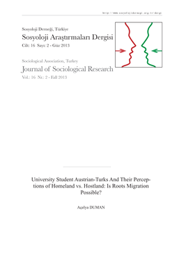 Sosyoloji Araştırmaları Dergisi Journal of Sociological Research