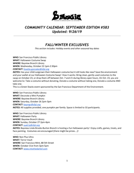 COMMUNITY CALENDAR: SEPTEMBER EDITION #583 Updated: 9/26/19