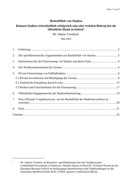 Rentabilität Von Stadien Können Stadien Wirtschaftlich Erfolgreich Sein Oder Welchen Beitrag Hat Die Öffentliche Hand Zu Leisten? Dr