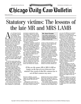 Statutory Victims: the Lessons of the Late MR and MRS LAMB