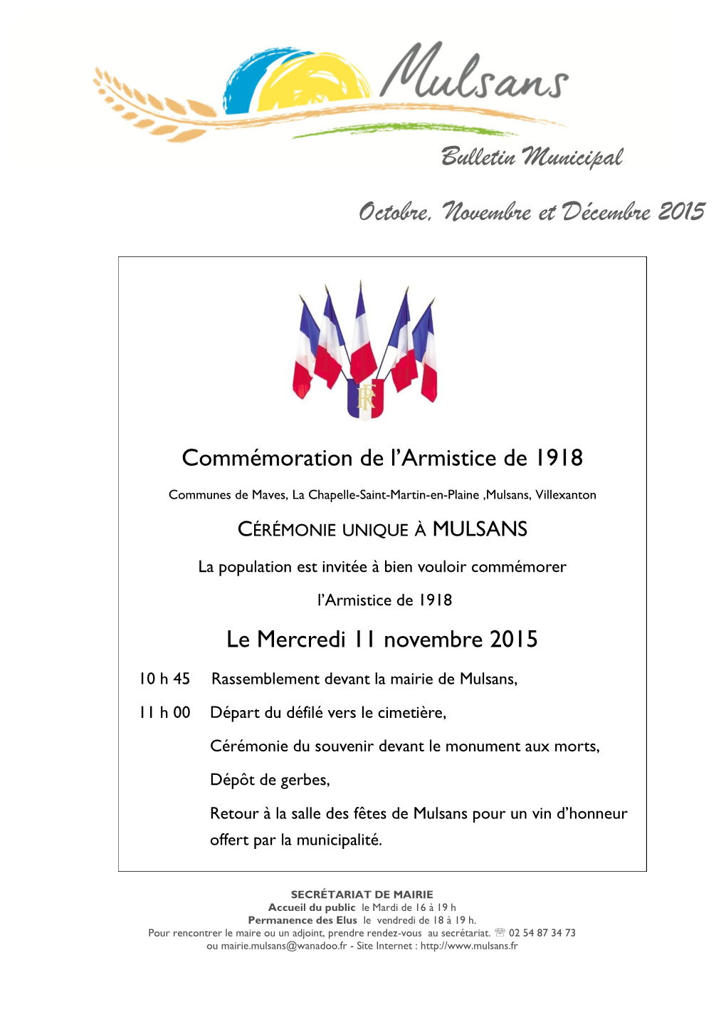 Bulletin Municipal Octobre, Novembre Et Décembre 2015