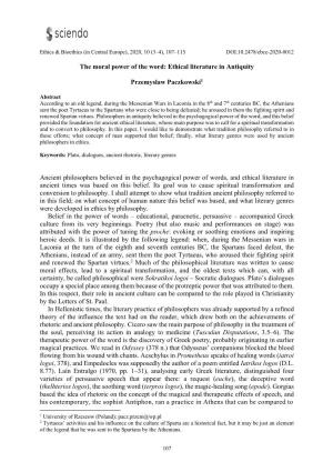 Ethical Literature in Antiquity Przemysław Paczkowski1