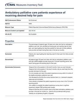 Ambulatory Palliative Care Patients Experience of Receiving Desired Help for Pain