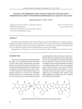 Kinetic and Thermodynamic Study of the Reaction Between Bromocresol Green with Sodium Hydroxide in an Aqueous Solution