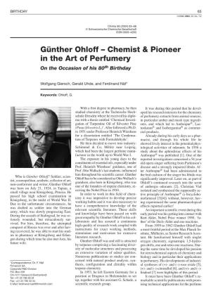 Gã¼nther Ohloff ÂŒ Chemist & Pioneer in the Art