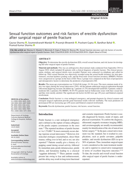 Sexual Function Outcomes and Risk Factors of Erectile Dysfunction After