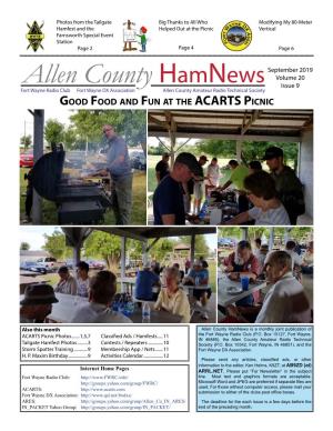Allen County Hamnews Issue 9 Fort Wayne Radio Club Fort Wayne DX Association Allen County Amateur Radio Technical Society Good Food and Fun at the ACARTS Picnic
