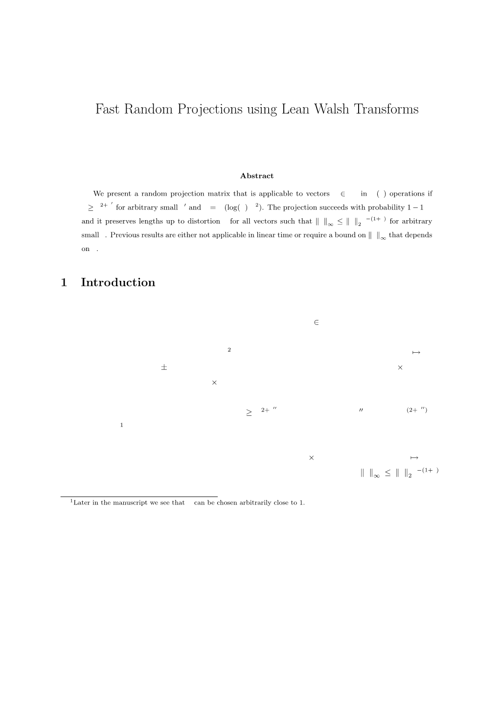 Fast Random Projections Using Lean Walsh Transforms