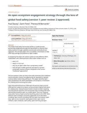 An Open Ecosystem Engagement Strategy Through the Lens of Global Food Safety [Version 1; Peer Review: 2 Approved]