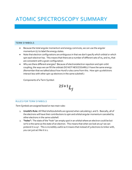 Atomic Spectroscopy Summary