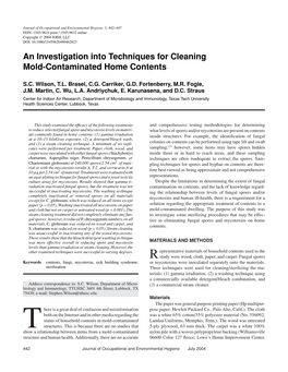 An Investigation Into Techniques for Cleaning Mold-Contaminated Home Contents