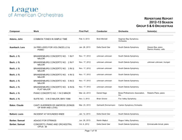 Repertoire Report 2012-13 Season Group 5 & 6 Orchestras