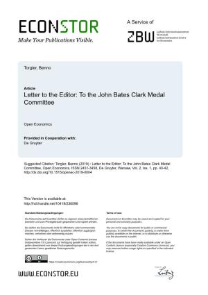 To the John Bates Clark Medal Committee