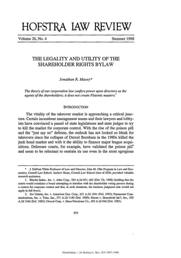 The Legality and Utility of the Shareholder Rights Bylaw