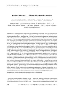 Pyricularia Blast -A Threat to Wheat Cultivation