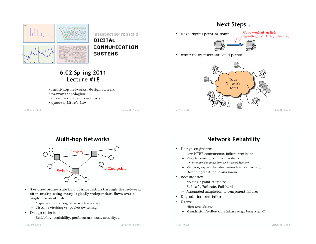 6.02 Spring 2011 Lecture #18 Next Steps… Multi-Hop Networks