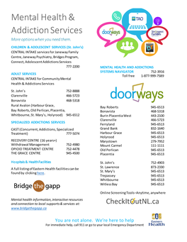 Mental Health and Addictions Service Directory